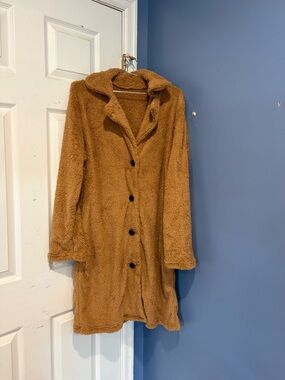 Cozy Faux-Sherpa Button Front Coat - Camel